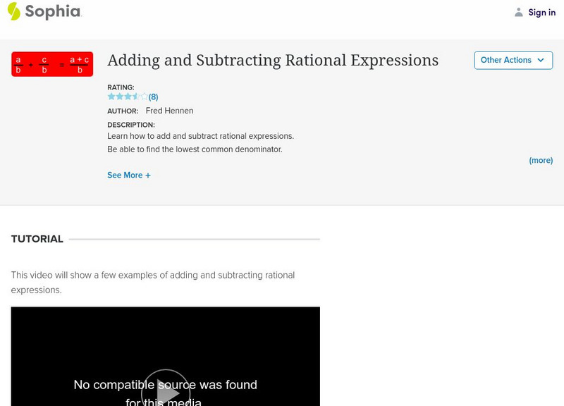 Sophia: Adding and Subtracting Rational Expressions Activity