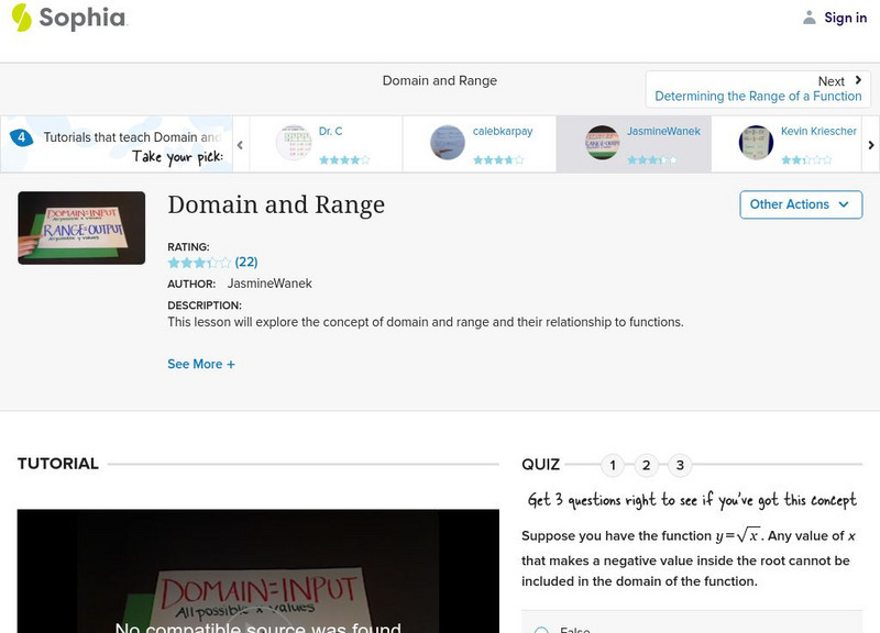 Sophia: Domain and Range: Lesson 9 Instructional Video