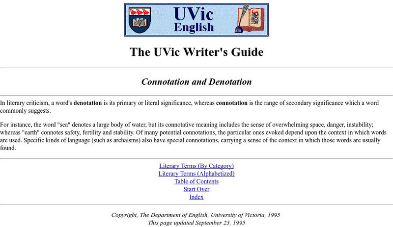 The U Vic Writer's Guide: Literary Term: Connotation and Denotation Handout The U Vic Writer's Guide: Literary Term: Connotation and Denotation Handout