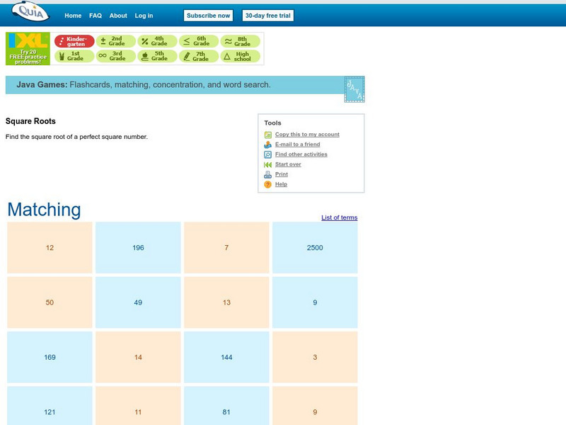 Quia: Square Roots Interactive