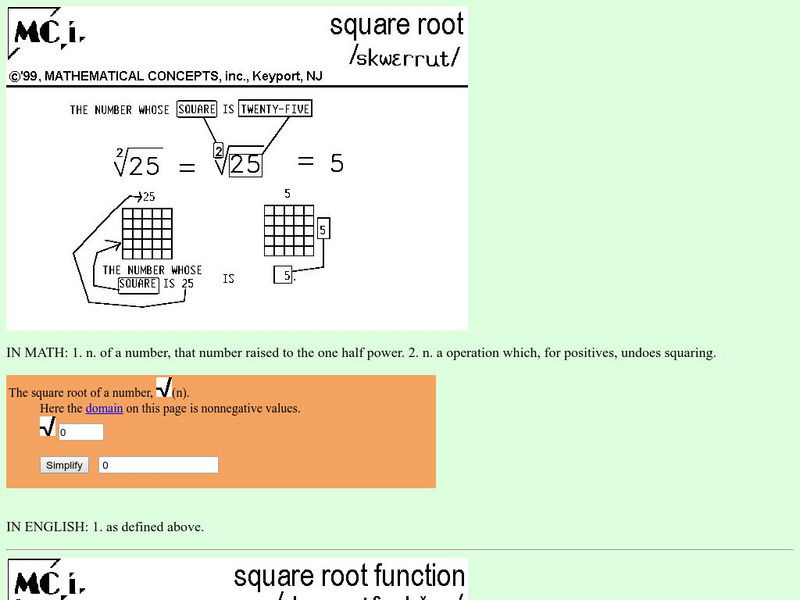 Square Root, Square Root Function Handout
