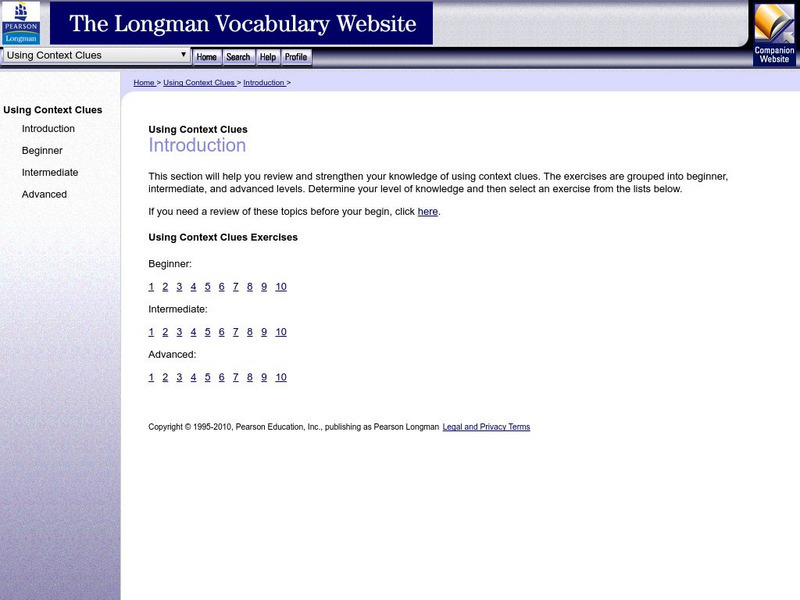 Pearson Education: The Longman Vocabulary Website: Using Context Clues Unit Plan Pearson Education: The Longman Vocabulary Website: Using Context Clues Unit Plan