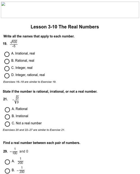 Holt, Rinehart and Winston: Homework Help Independent Practice: Real Numbers Unknown Type Holt, Rinehart and Winston: Homework Help Independent Practice: Real Numbers Unknown Type