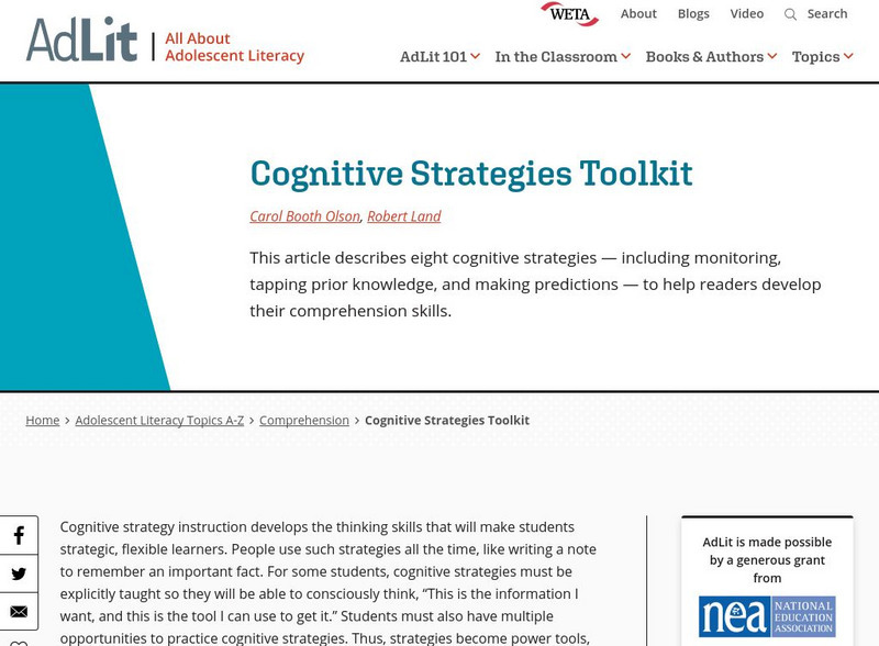Ad lit.org: Cognitive Strategies Toolkit Article Ad lit.org: Cognitive Strategies Toolkit Article