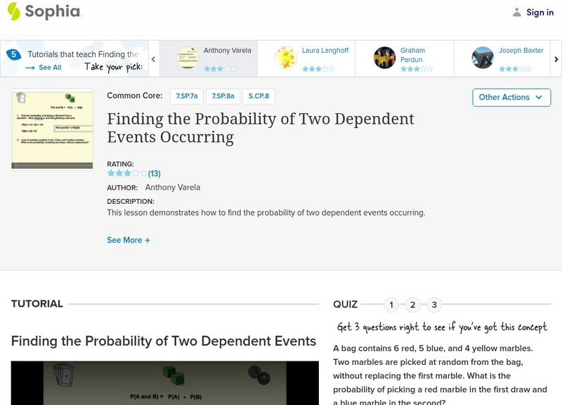 Sophia: Finding the Probability of Two Dependent Events Occurring: Lesson 4 Unit Plan Sophia: Finding the Probability of Two Dependent Events Occurring: Lesson 4 Unit Plan