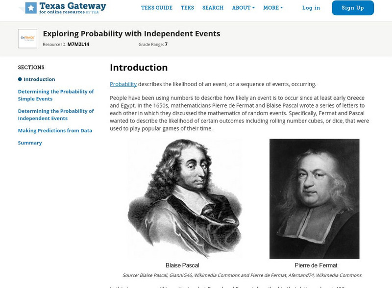 Texas Gateway: Exploring Probability With Independent Events Unit Plan