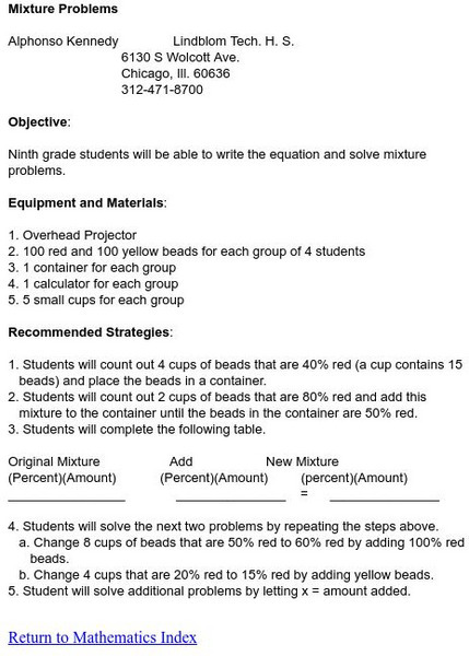 Smile: Mixture Problems Lesson Plan