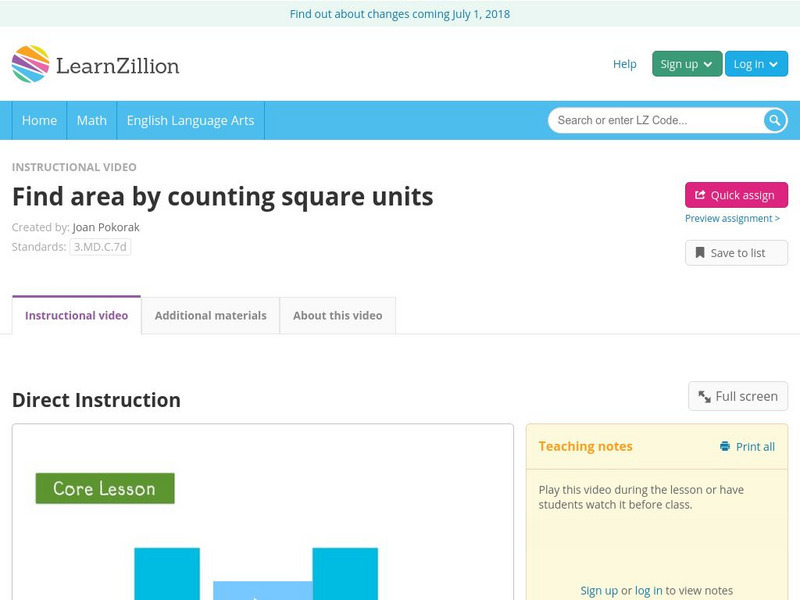 Learn Zillion: Find Area by Counting Square Units Instructional Video Learn Zillion: Find Area by Counting Square Units Instructional Video
