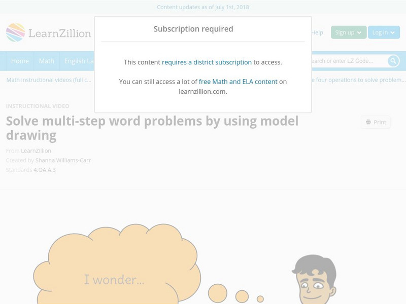 Learn Zillion: Solve Multi Step Word Problems by Using Model Drawing Instructional Video