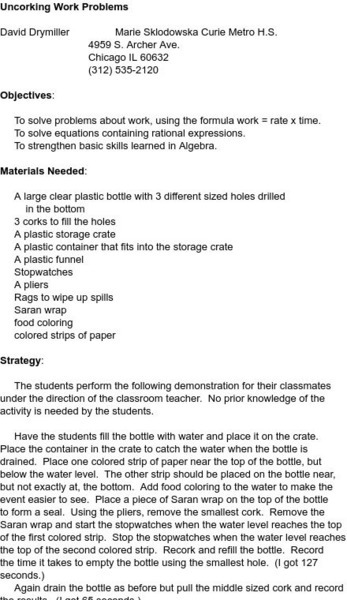 Smile: Real World Applications Work Problems Lesson Plan Smile: Real World Applications Work Problems Lesson Plan