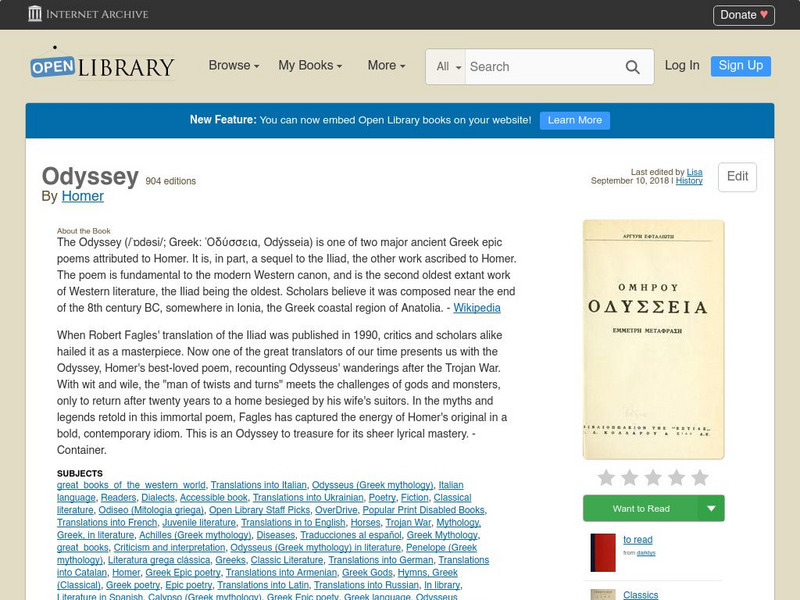 Open Library: Odyssey eBook Open Library: Odyssey eBook