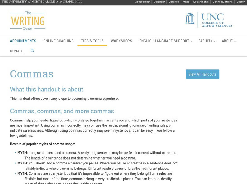 Commas, Commas and More Commas Handout Commas, Commas and More Commas Handout