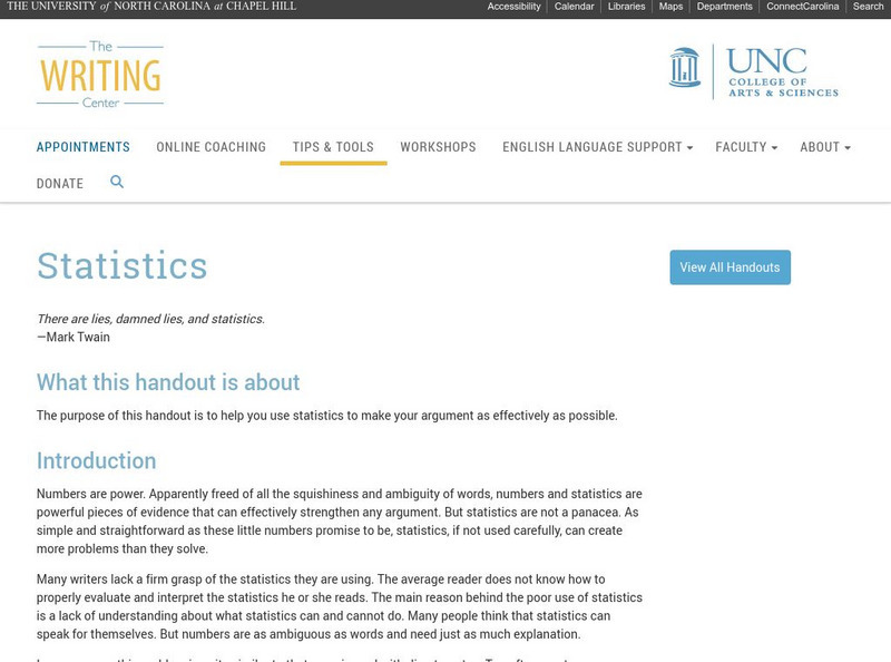 University of North Carolina Writing Center Handouts: Statistics Website University of North Carolina Writing Center Handouts: Statistics Website