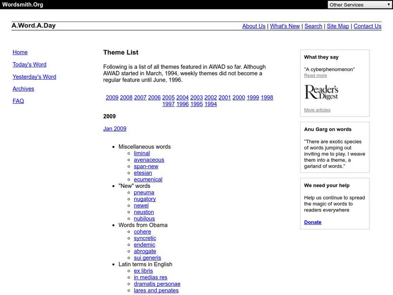 A Word a Day: Theme List Handout A Word a Day: Theme List Handout