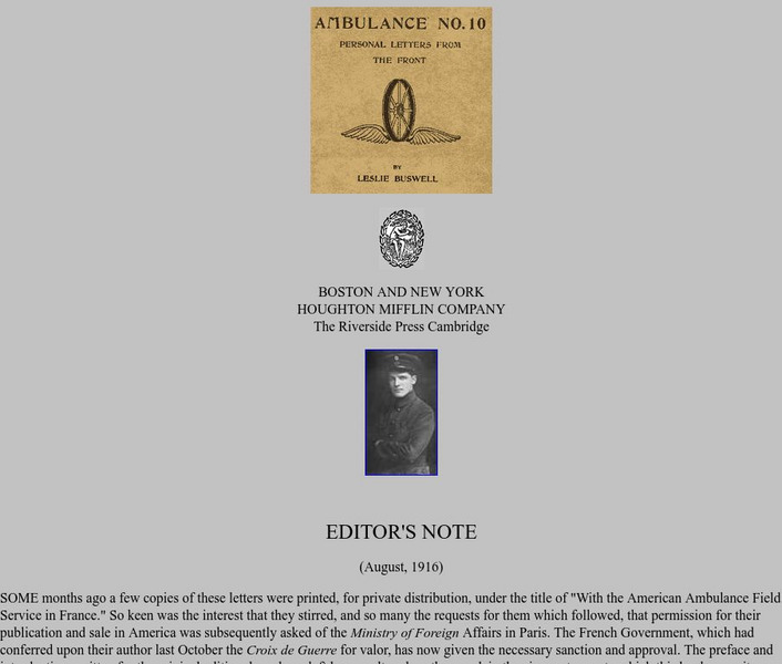 Ambulance No. 10: Personal Letters From the Front Website Ambulance No. 10: Personal Letters From the Front Website