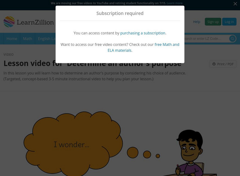 Learn Zillion: Lesson Video for 'Determine an Author's Purpose' Instructional Video