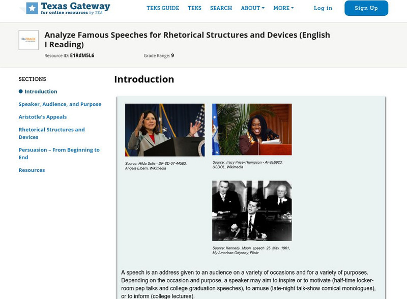 Texas Gateway: Analyze Famous Speeches for Rhetorical Structures and Devices Lesson Plan Texas Gateway: Analyze Famous Speeches for Rhetorical Structures and Devices Lesson Plan
