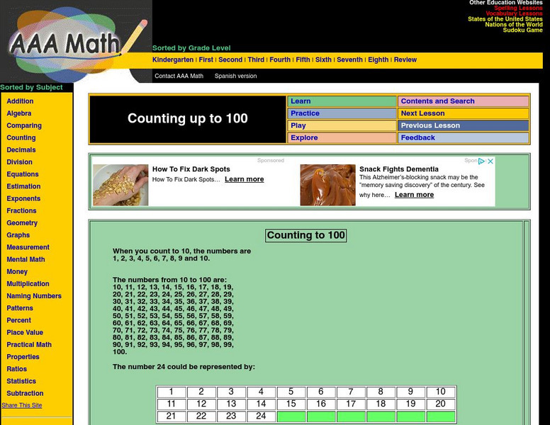 Aaa Math: Counting to 100 Website Aaa Math: Counting to 100 Website