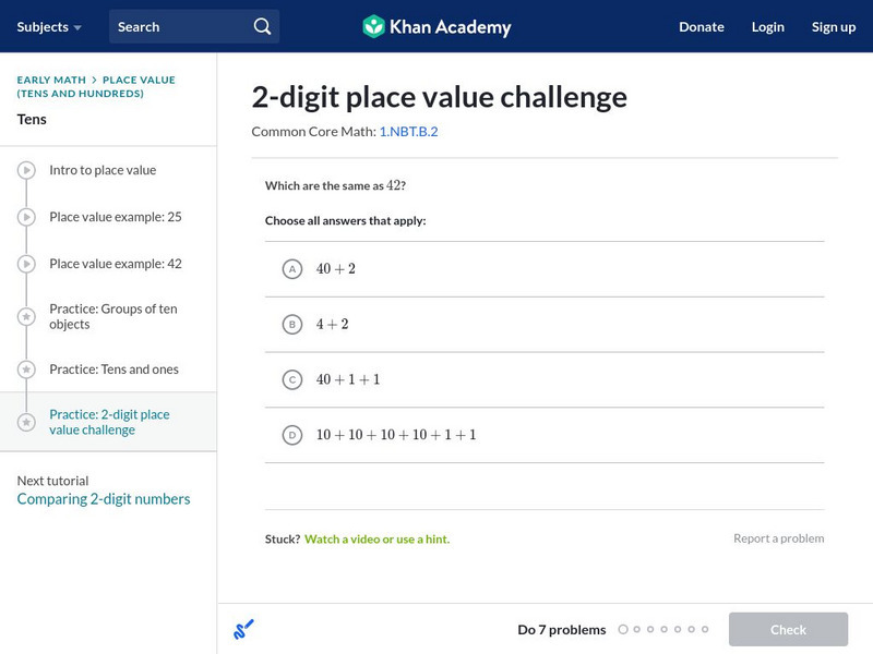 Khan Academy: Two Digit Place Value Challenge Unknown Type Khan Academy: Two Digit Place Value Challenge Unknown Type