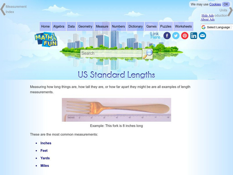 Math Is Fun: Us Standard Lengths Activity Math Is Fun: Us Standard Lengths Activity