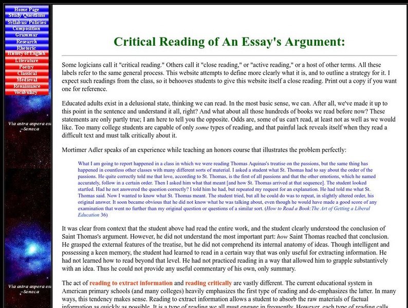 Carson Newman College: Critical Reading of an Essay's Argument Article Carson Newman College: Critical Reading of an Essay's Argument Article