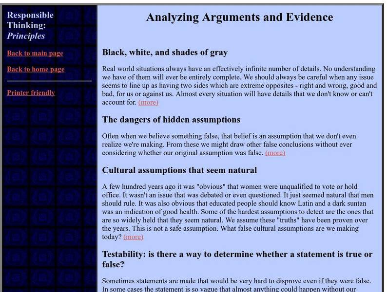 Responsible Thinking: Analyzing Arguments and Evidence Article Responsible Thinking: Analyzing Arguments and Evidence Article