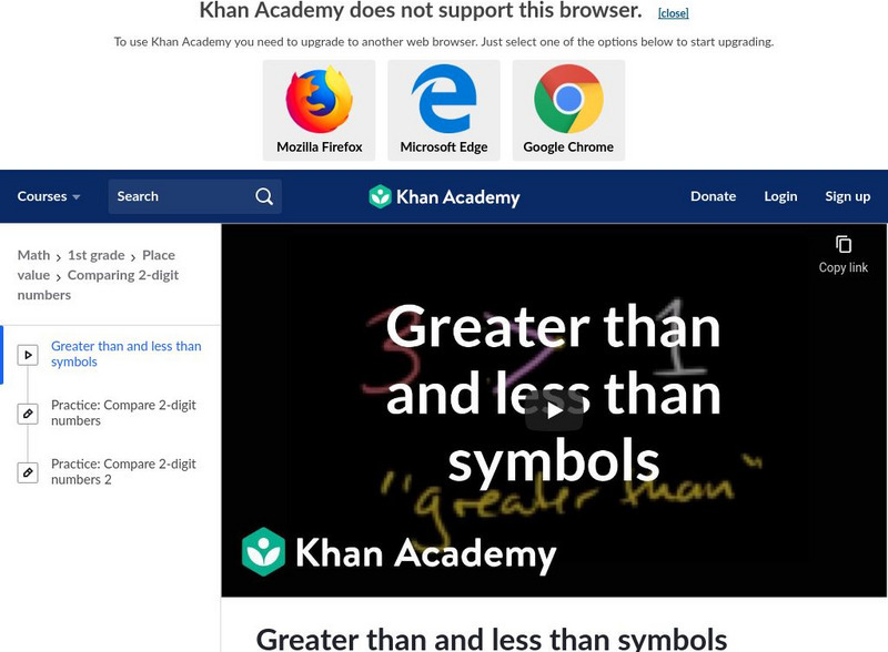 Khan Academy: Greater Than and Less Than Symbols Instructional Video Khan Academy: Greater Than and Less Than Symbols Instructional Video