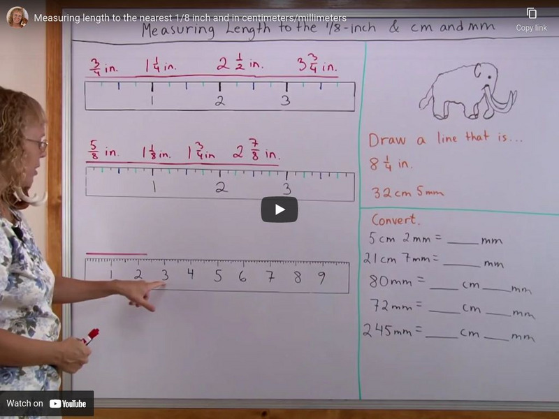 Math Mammoth: Measuring Length to the Nearest 1/8 Inch and in Cm/mm Instructional Video