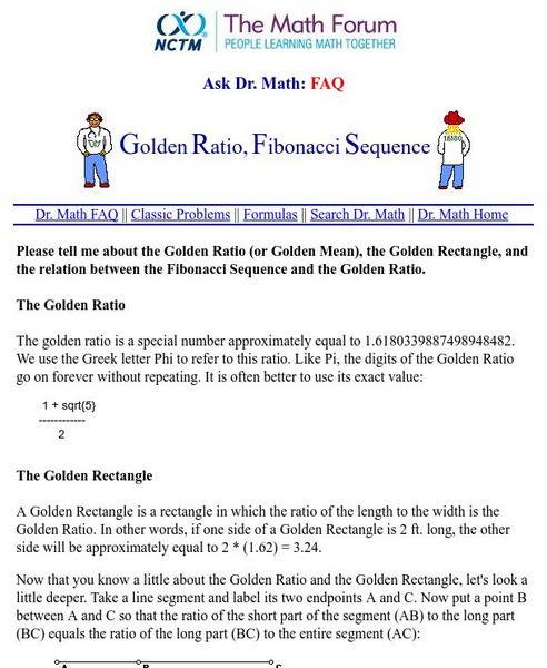 The Math Forum: Golden Ratio, Fibonacci Sequence Faq Unit Plan The Math Forum: Golden Ratio, Fibonacci Sequence Faq Unit Plan