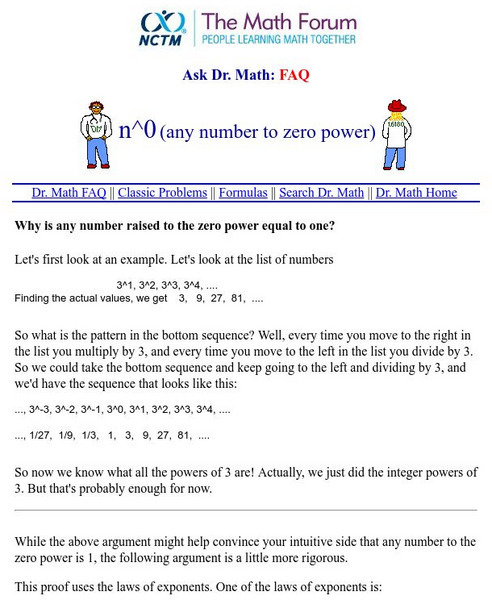 The Math Forum: Ask Dr. Math: "N^0" Activity The Math Forum: Ask Dr. Math: "N^0" Activity