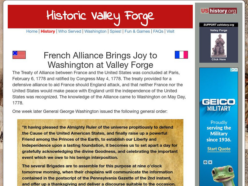 U.s. History: French Alliance Brings Joy to Washington at Valley Forge Article U.s. History: French Alliance Brings Joy to Washington at Valley Forge Article
