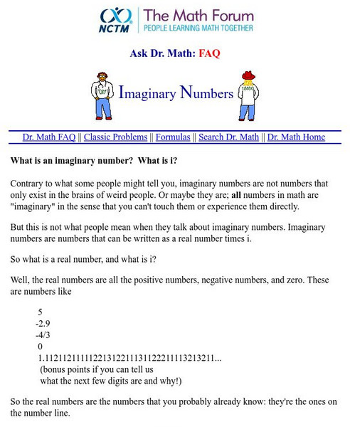 The Math Forum: Drexel University Math Forum: Imaginary Numbers Handout The Math Forum: Drexel University Math Forum: Imaginary Numbers Handout