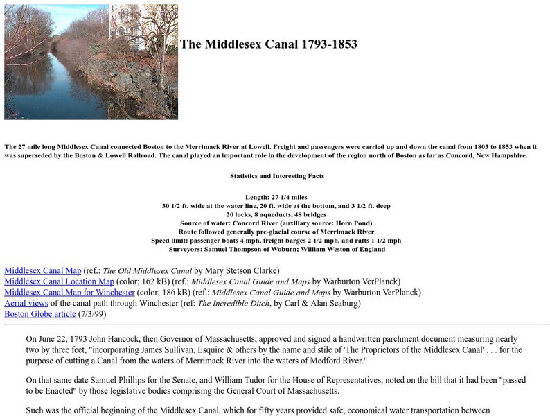 City of Winchester: The Middlesex Canal 1793 1853 Handout City of Winchester: The Middlesex Canal 1793 1853 Handout