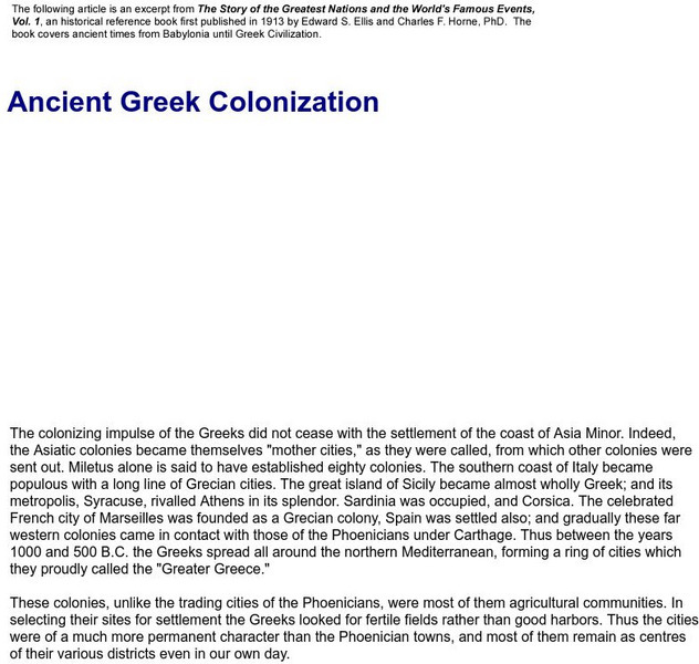 Ancient Greek Colonization Handout Ancient Greek Colonization Handout