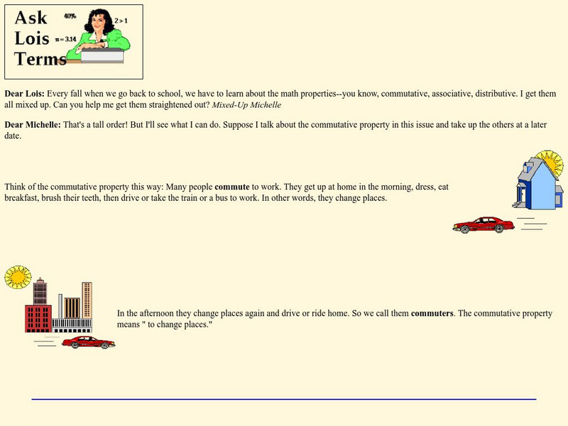 Ask Lois Math Terms: Commutative Property Activity Ask Lois Math Terms: Commutative Property Activity