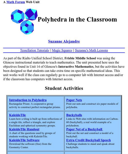 The Math Forum: Polyhedra in the Classroom Lesson Plan The Math Forum: Polyhedra in the Classroom Lesson Plan