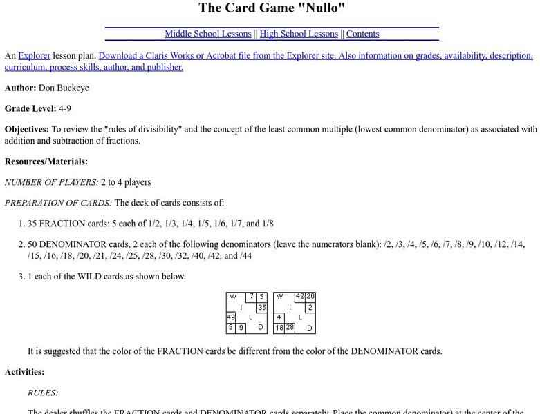 The Math Forum: Divisibility Test Game "Nullo" Lesson Plan The Math Forum: Divisibility Test Game "Nullo" Lesson Plan