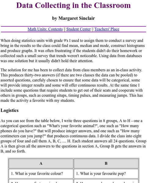 The Math Forum: Data Collecting in the Classroom Activity The Math Forum: Data Collecting in the Classroom Activity