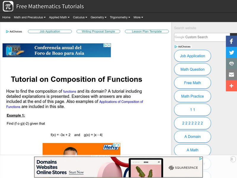 Analyze Math: Tutorial on Compostion of Functions Activity Analyze Math: Tutorial on Compostion of Functions Activity