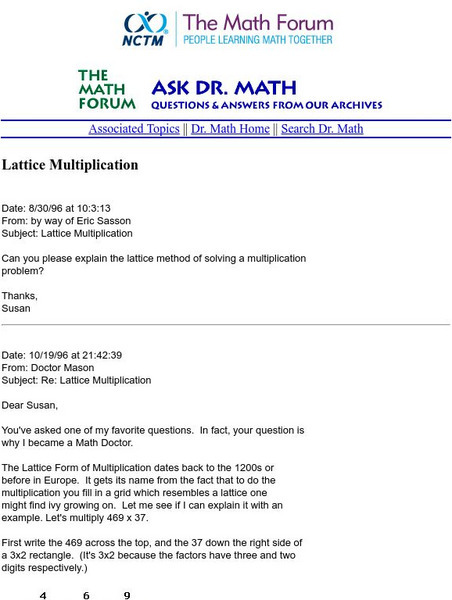 The Math Forum: Lattice Multiplication Activity The Math Forum: Lattice Multiplication Activity