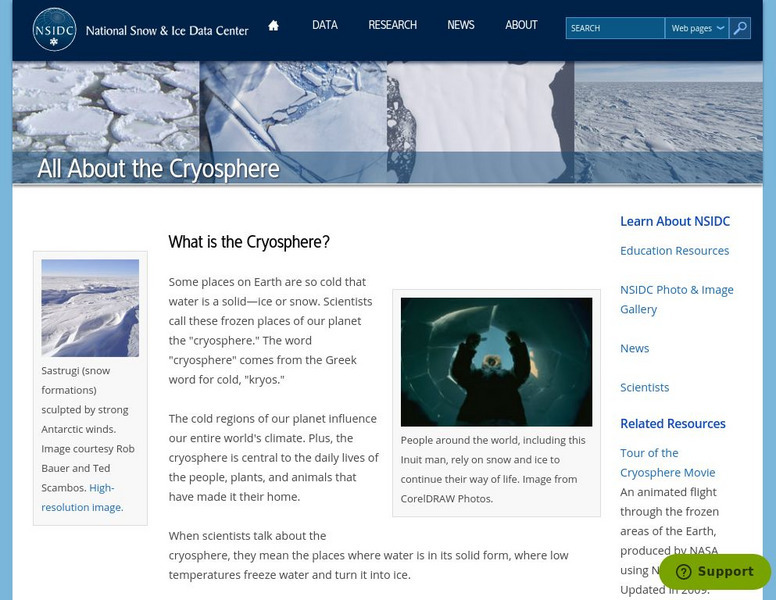 National Snow and Ice Data Center: All About the Cryosphere Handout National Snow and Ice Data Center: All About the Cryosphere Handout