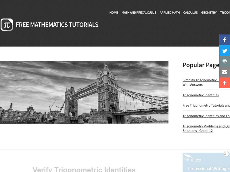 Analyze Math: Verify Trigonometric Identities Activity Analyze Math: Verify Trigonometric Identities Activity