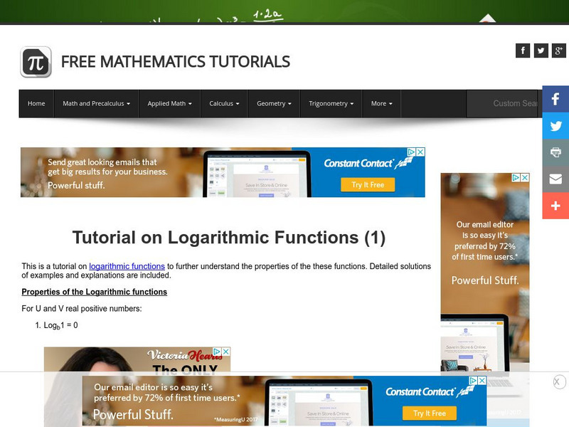 Analyze Math: Logarithmic Functions (1) Activity Analyze Math: Logarithmic Functions (1) Activity