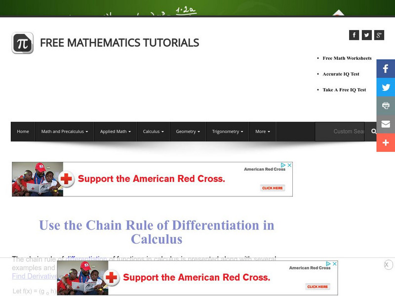 Analyze Math: Use the Chain Rule of Differentiation in Calculus Activity Analyze Math: Use the Chain Rule of Differentiation in Calculus Activity