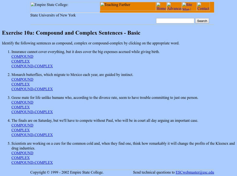 Empire State College: Quiz: Compound and Complex Sentences Unknown Type Empire State College: Quiz: Compound and Complex Sentences Unknown Type