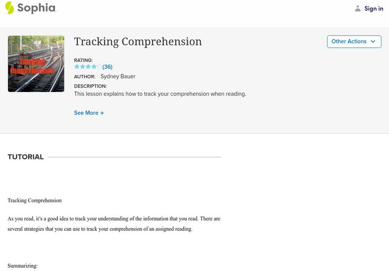 Sophia: Tracking Comprehension Instructional Video Sophia: Tracking Comprehension Instructional Video