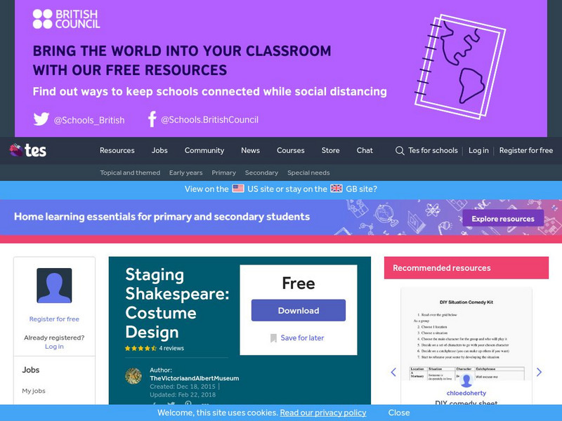 Tes: Staging Shakespeare: Costume Design Unit Plan Tes: Staging Shakespeare: Costume Design Unit Plan