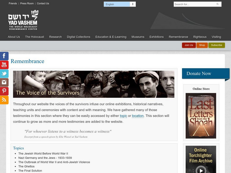 Yad Vashem: The Voice of the Survivors Primary Yad Vashem: The Voice of the Survivors Primary