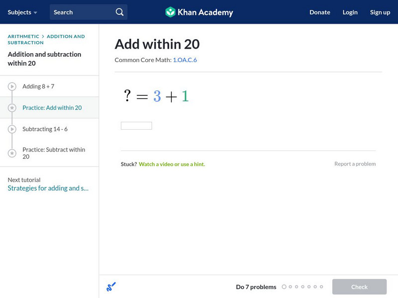 Khan Academy: Add Within 20 Unit Plan Khan Academy: Add Within 20 Unit Plan