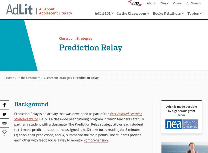Ad lit.org: Classroom Strategies: Prediction Relay Article Ad lit.org: Classroom Strategies: Prediction Relay Article